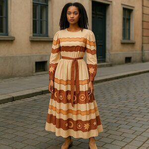 Carolina K Maxi Dress Organic Cotton Sun Moon Long Sleeve Women's XS